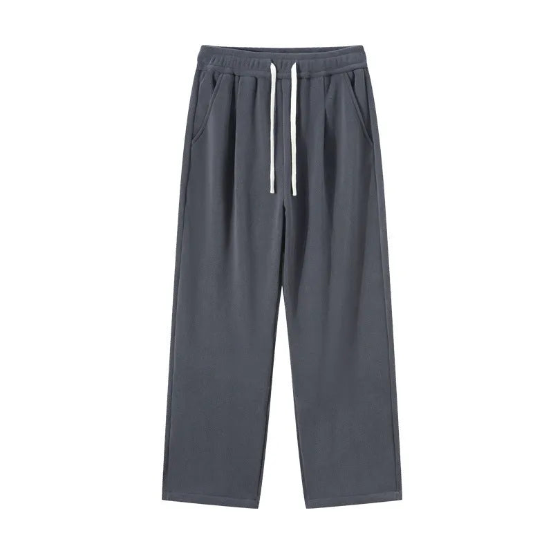 Men's apricot fleece-lined loose sports casual pants with drawstring waist