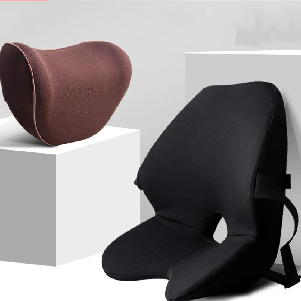 Car waist cushion with memory cotton filling for lumbar support, shown in beige colour