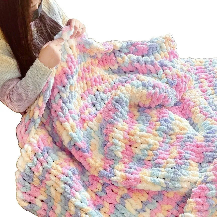 Coarse yarn chenille knitted braided gravity blanket in modern simplicity style, showing textured velvet surface.