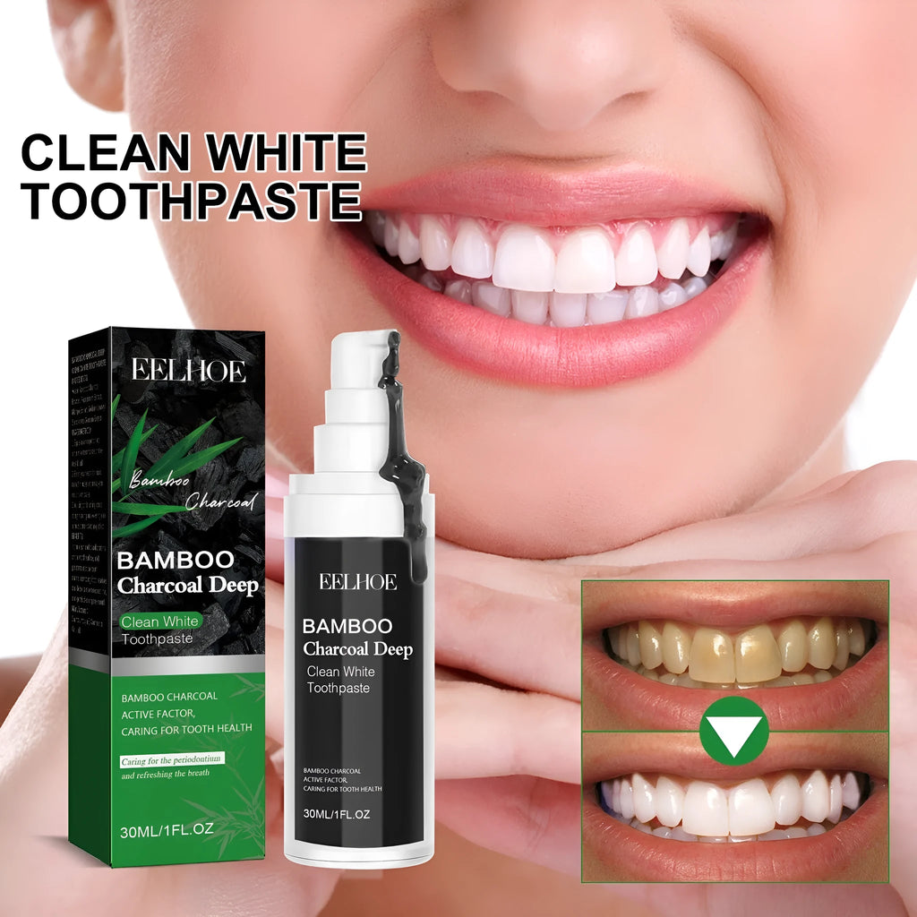 30ml tube of bamboo charcoal bright white stain removing toothpaste.