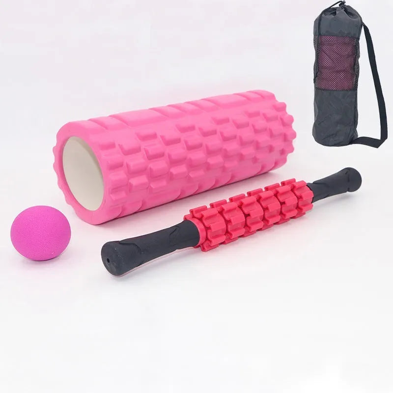 Black six-piece foam roller with gear bar massage design, 33cm length