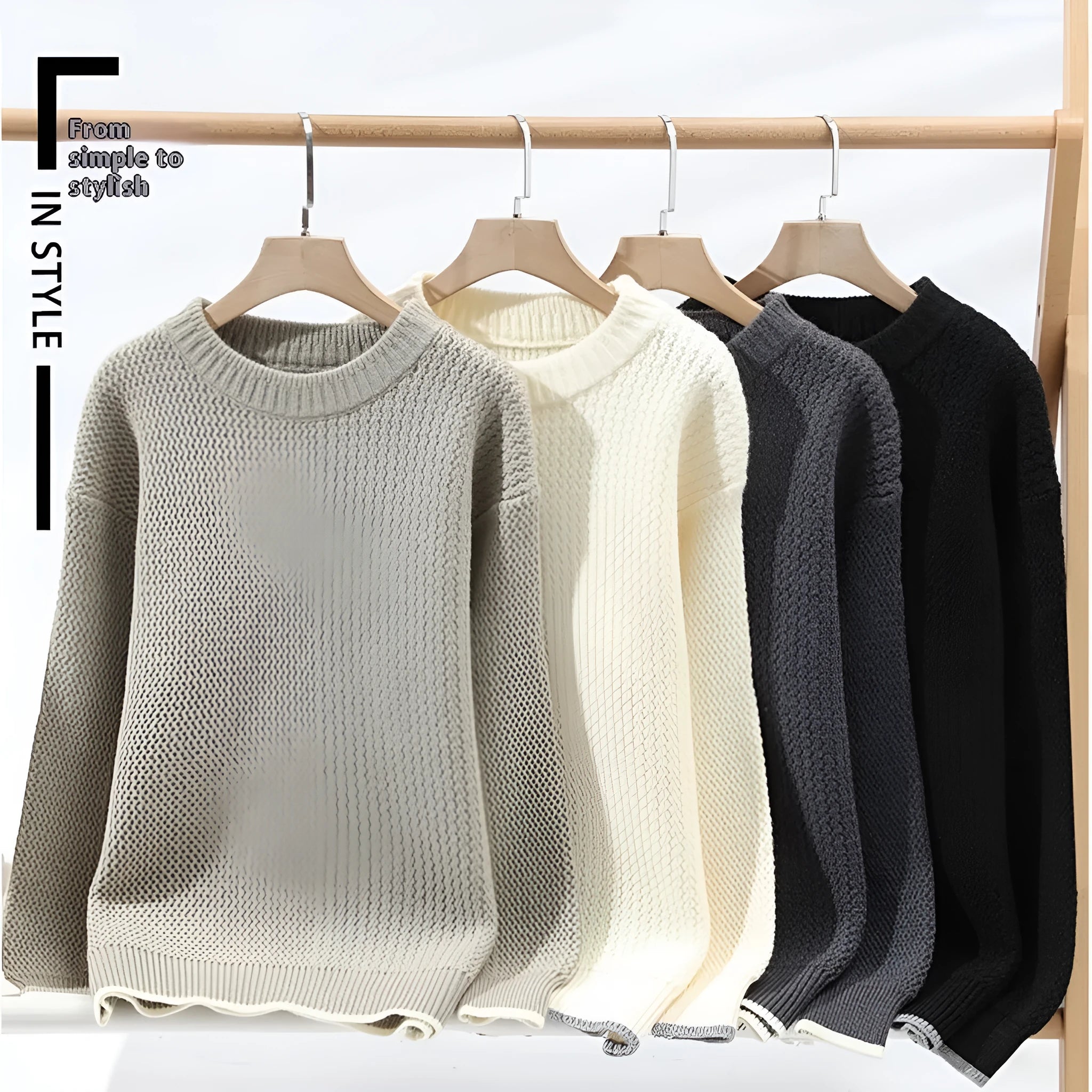 Men's loose fit round neck pullover sweater in polyester blend fabric for autumn winter casual wear
