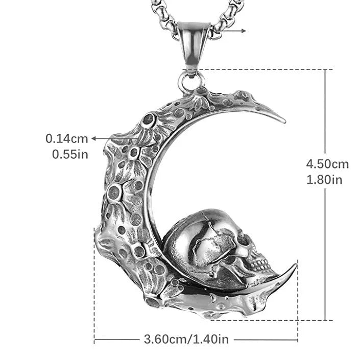 Men's silver skull necklace with stainless steel chain and alloy pendant in six design variations.