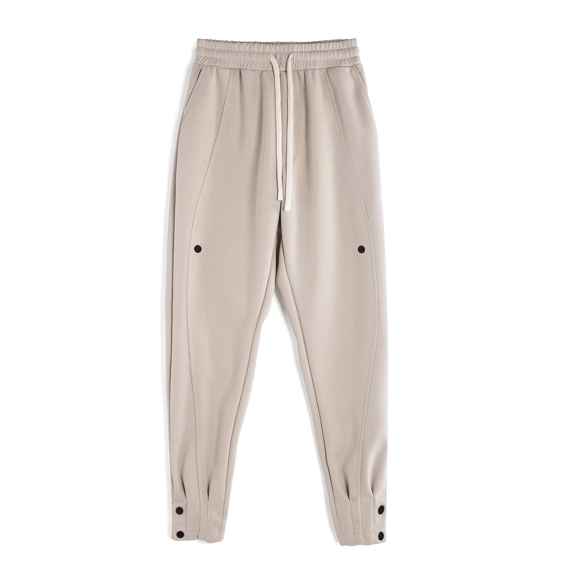 Men's cotton loose fit casual sports trousers in light blue, side view, with mid waist and straight leg
