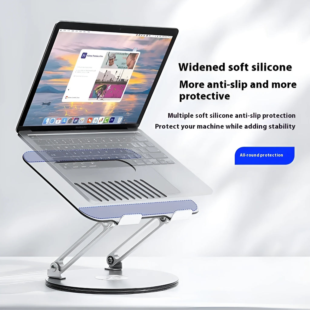 Silver aluminium alloy laptop stand with rotatable height-adjustable design
