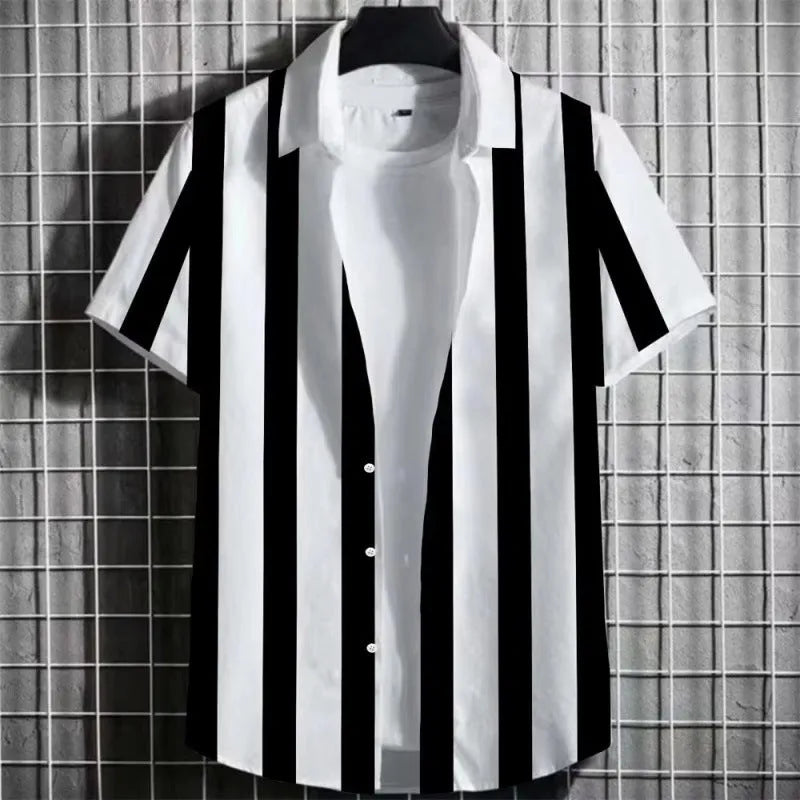 Men's linen short sleeve t-shirt with a simple 3D striped print in multiple colours.
