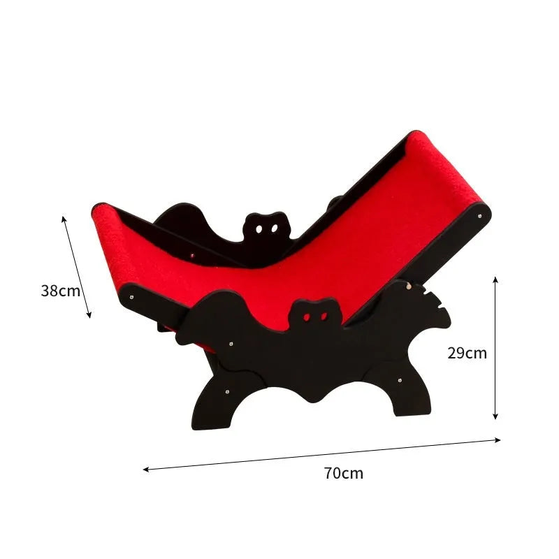 Black and red bat design wooden cat recliner pet bed MW-054