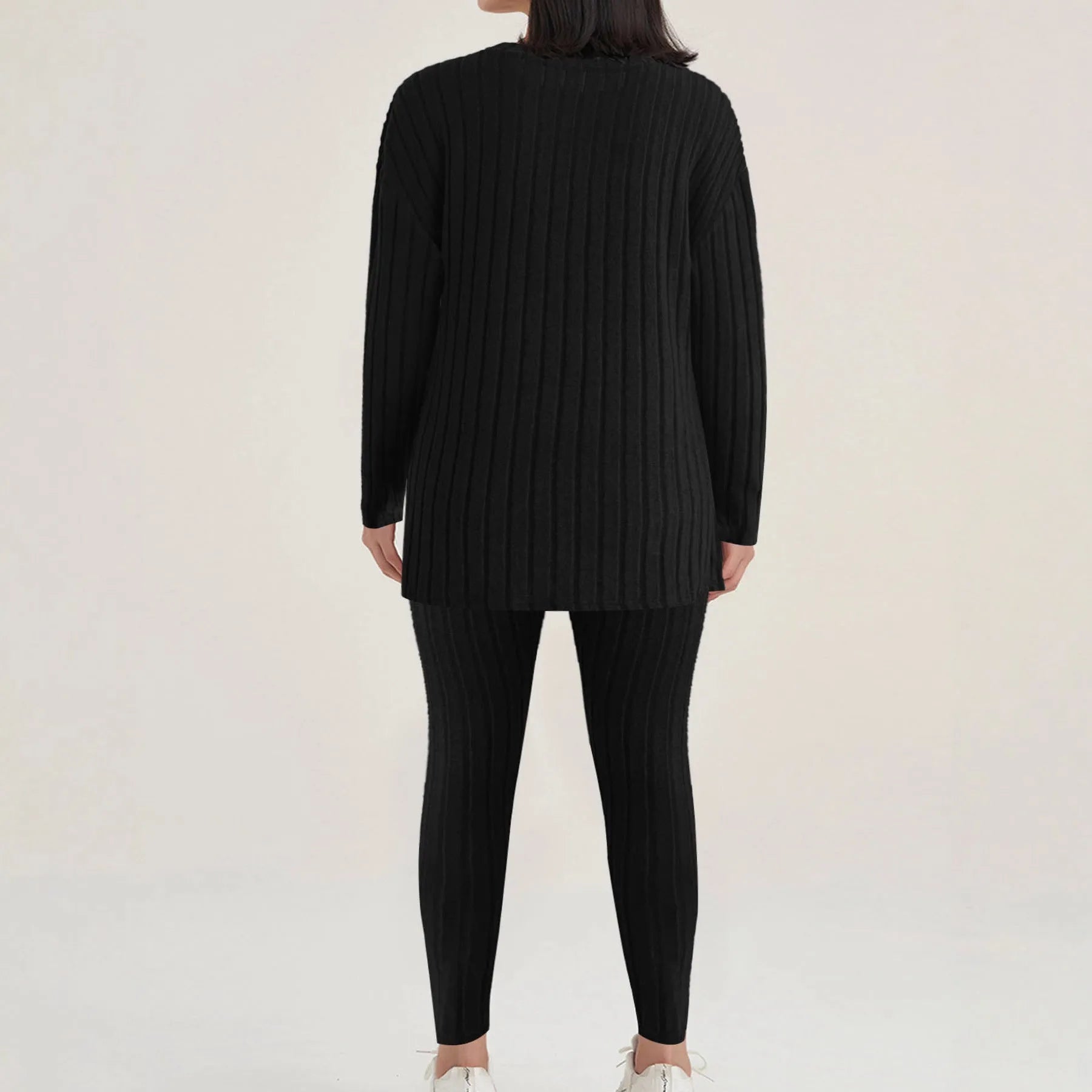 Sunken stripe two-piece homewear set in black or blue colour with trousers and regular sleeve top