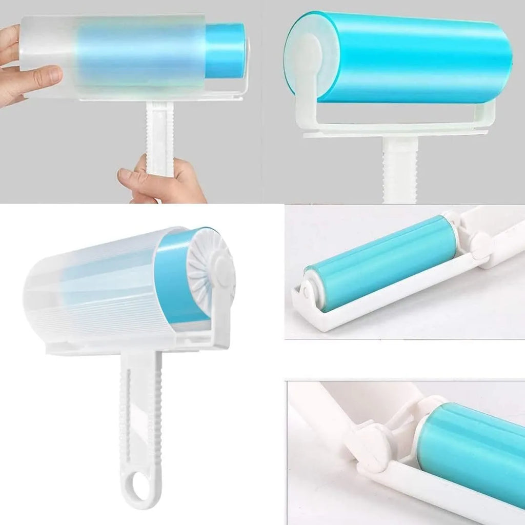 Washable reusable lint roller for pet hair removal with protective cover in multiple colours