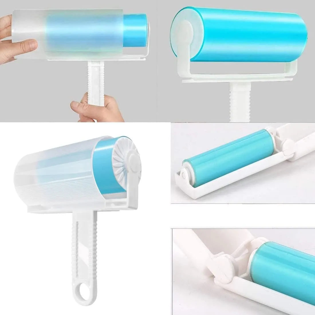 Washable reusable lint roller for pet hair removal with protective cover in multiple colours