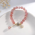 Natural strawberry quartz crystal bracelet with electroplated floral charm in Mori style