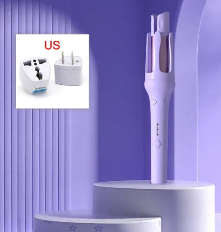 Automatic hair curler with 32mm ceramic barrel in white and pink colour with international power adapters