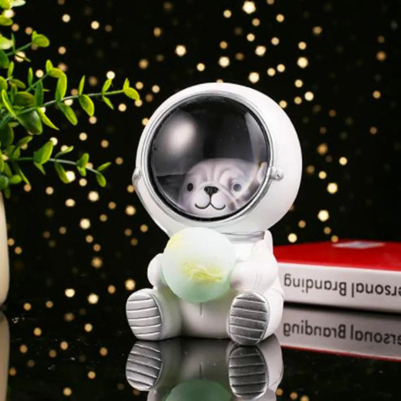 Starry sky animal night light resin lamp featuring bear, kitten, and puppy with LED glow, 9.5x10.5x13cm