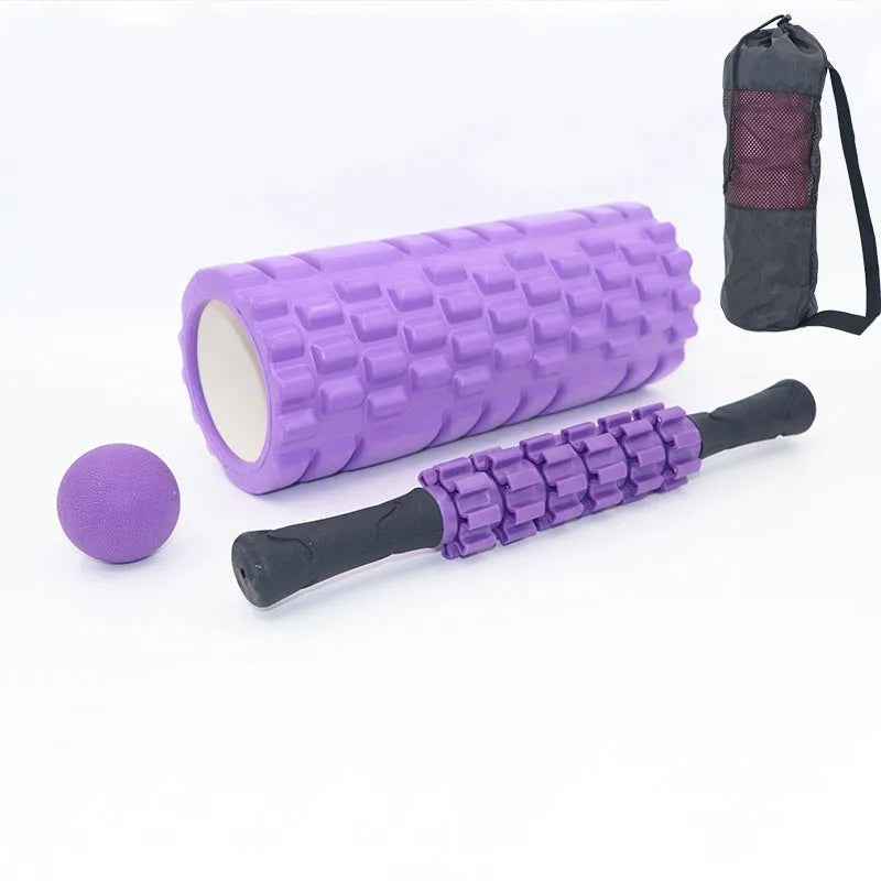 Black six-piece foam roller with gear bar massage design, 33cm length
