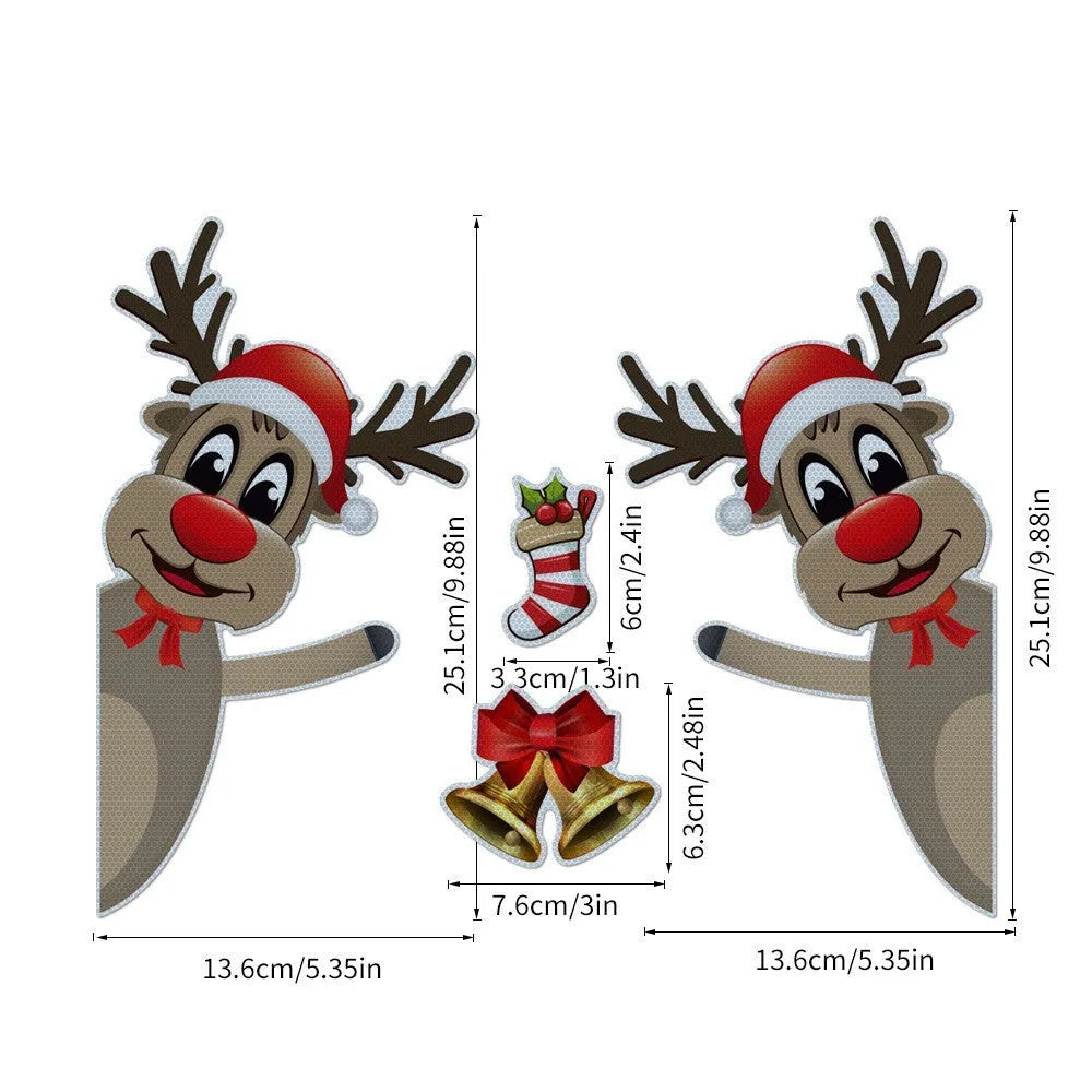 Christmas elk bell cartoon design magnetic bumper stickers with reflective luminous properties