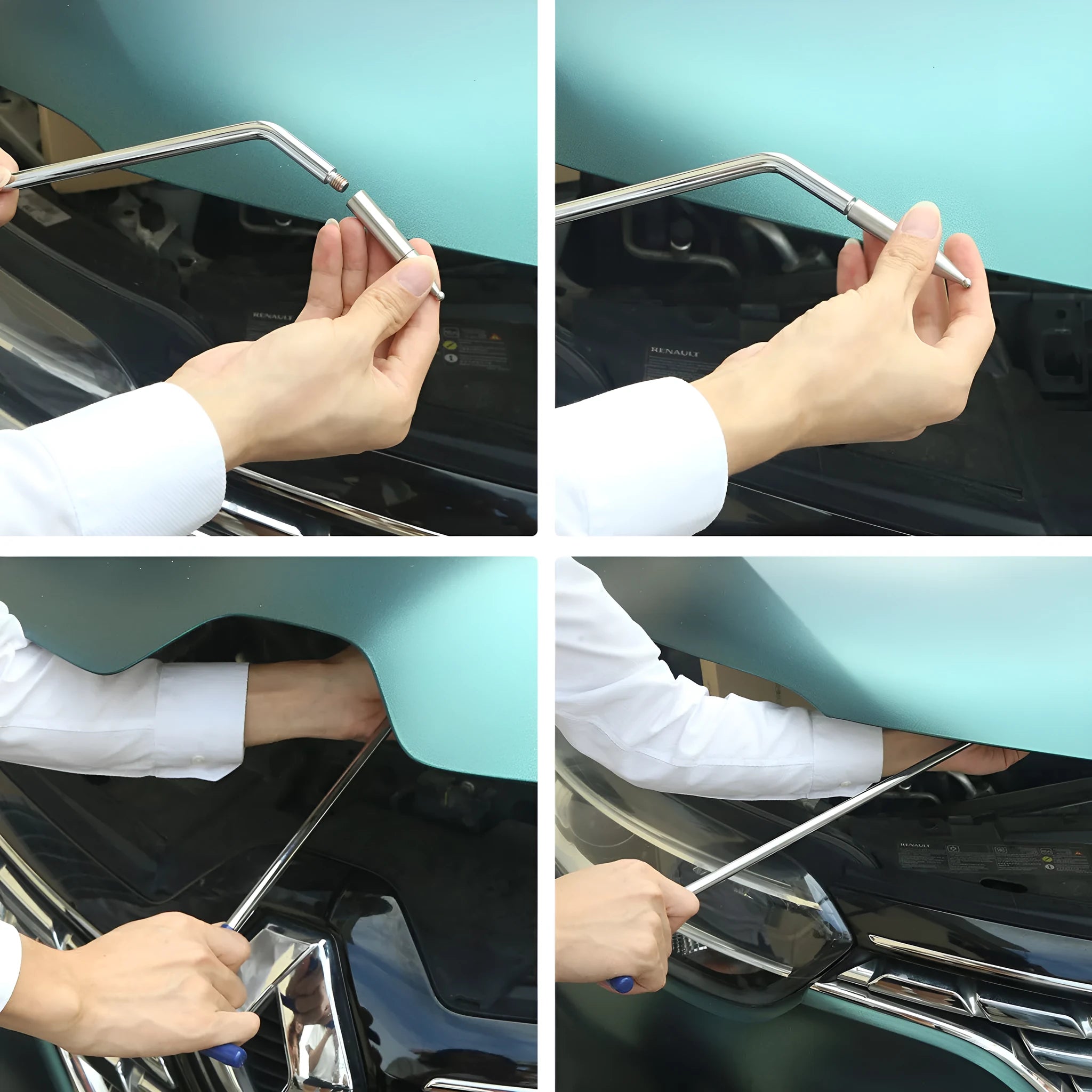 Three alloy steel car dent repair hook crowbars for automotive panel work