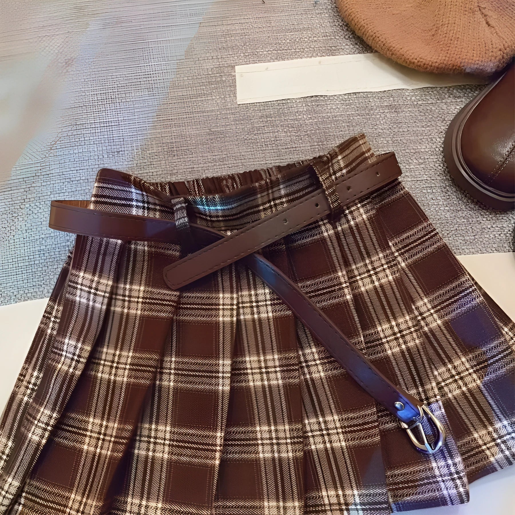 Girls' plaid pleated skirt in A-line style with cotton blend fabric