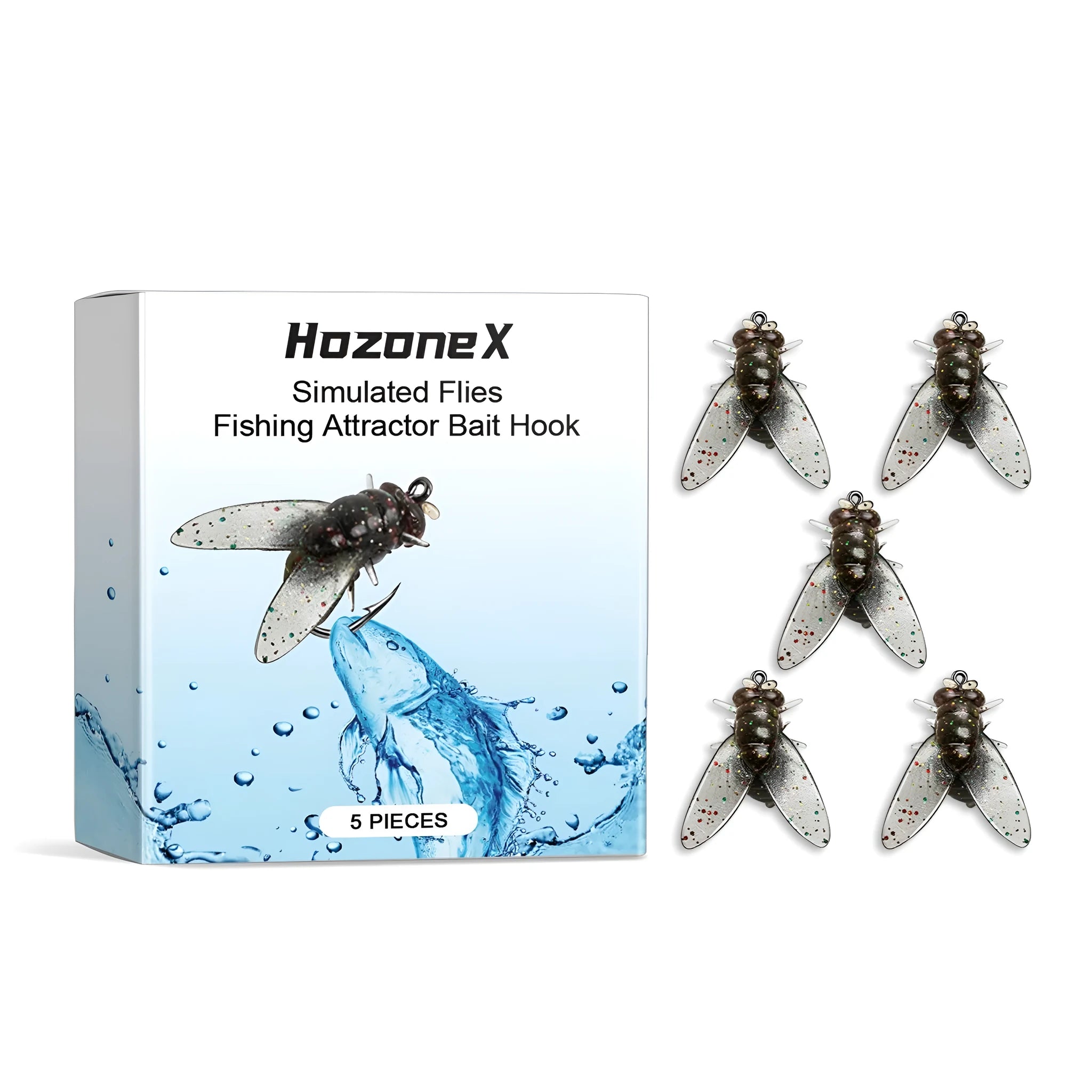 Five small square soft fishing lures with insect imitation design, each measuring 1.5cm.
