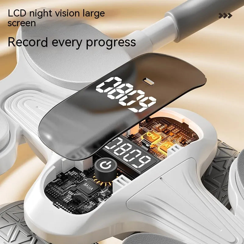 White fitness roller with LED timing screen for abdominal exercises