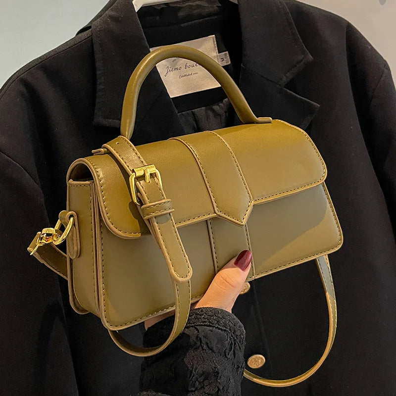 Women's beige PU leather messenger bag with horizontal file organiser and sandwich pocket