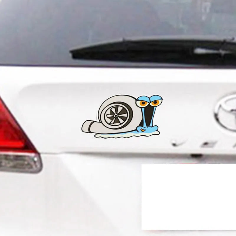 White reflective car sticker with cartoon snail pattern, dimensions 12cm by 8cm