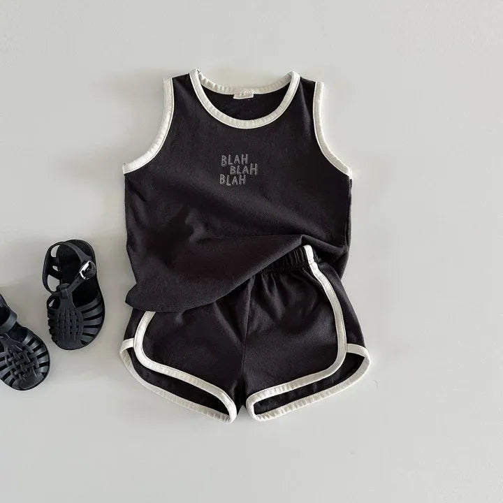 Cotton sports vest and shorts casual children suit in green, pullover style, for height 80-130cm