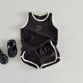 Cotton sports vest and shorts casual children suit in green, pullover style, for height 80-130cm