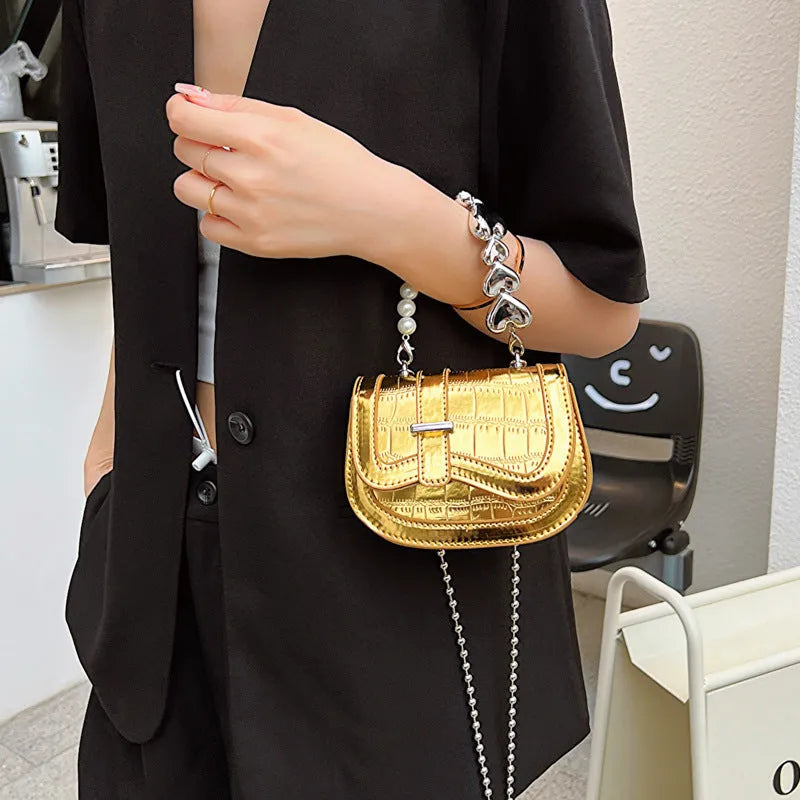 Women's horizontal square mini tote saddle crossbody bag in PU synthetic leather with shoulder strap