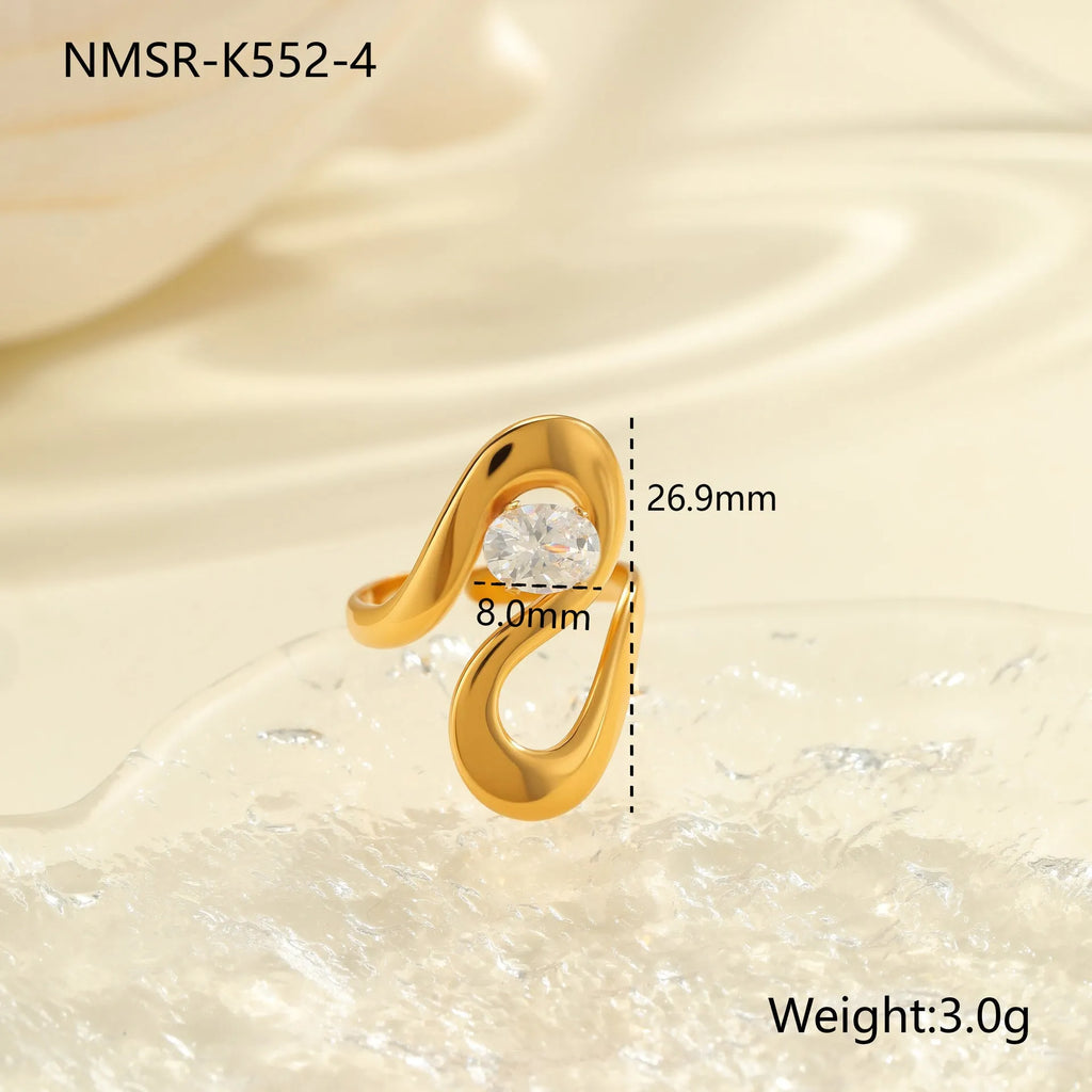 Adjustable stainless steel geometric zircon ring for women in various electroplated colours.