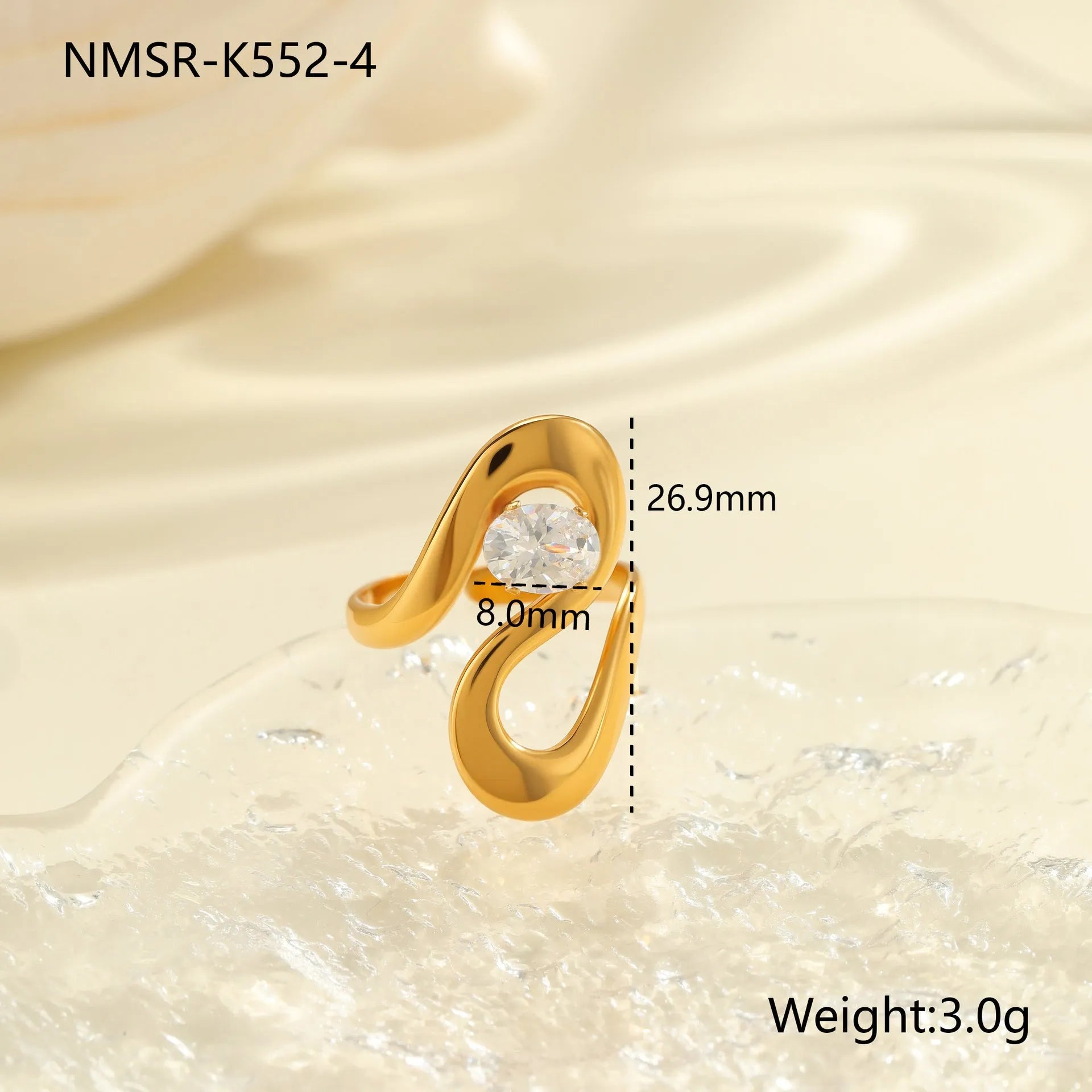 Adjustable stainless steel geometric zircon ring for women in various electroplated colours.