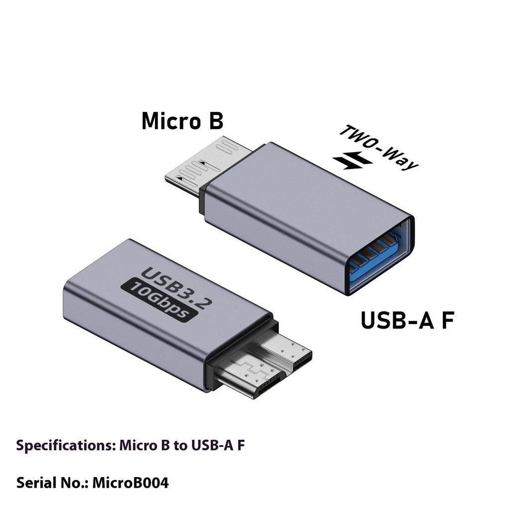 Micro USB B adapter converter for charging and data transfer with Type-C and USB-A options.