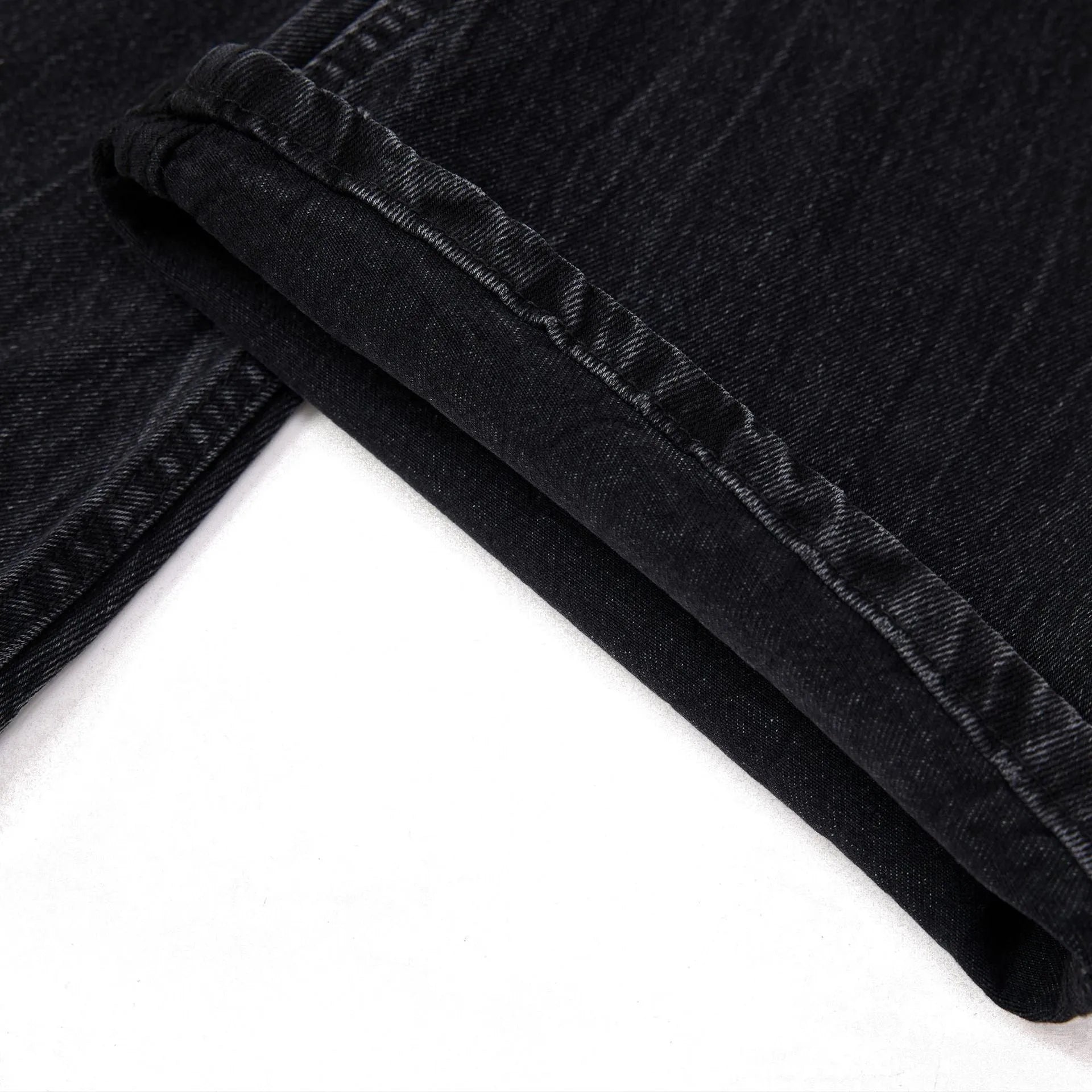 American washed old lightning crack straight-leg jeans in black cotton for men