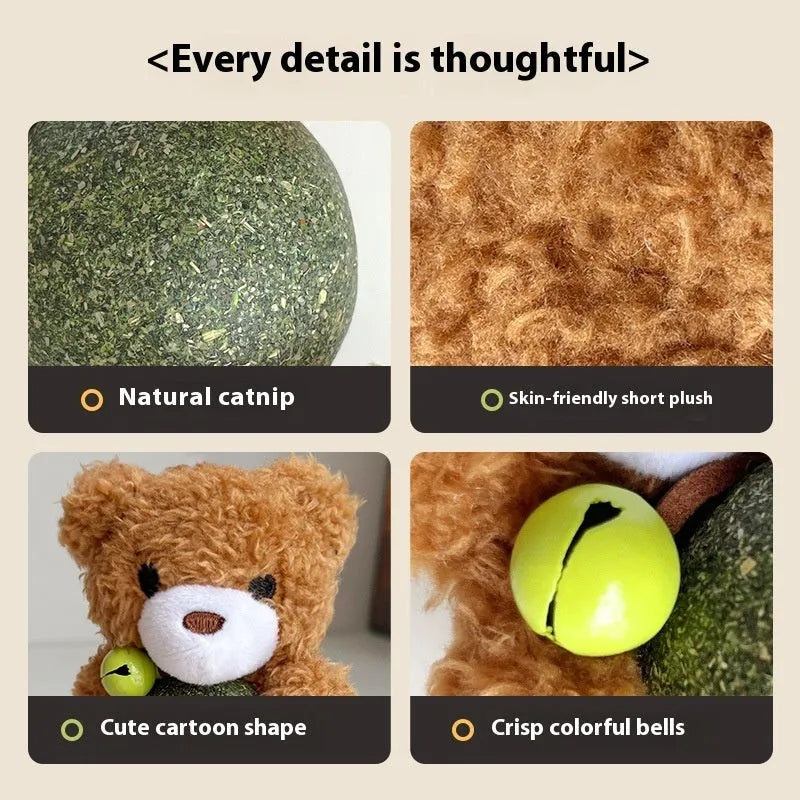 Plush catnip ball toy with mint centre and bell in 15x7x4cm size for kittens