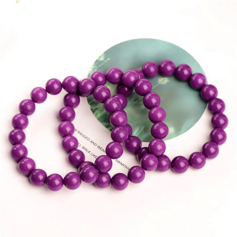 Purple mica crystal bracelet with polished finish showing single circle design in one of three available sizes