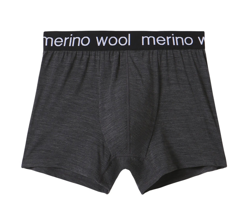 Large size quick-drying wool blend men's boxer shorts in carbon gray, mid-waist with U-shaped pouch