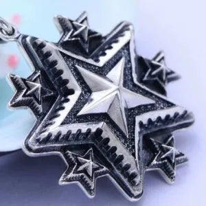 Men's polished stainless steel retro five-pointed star pendant on alloy chain 50cm or 60cm length