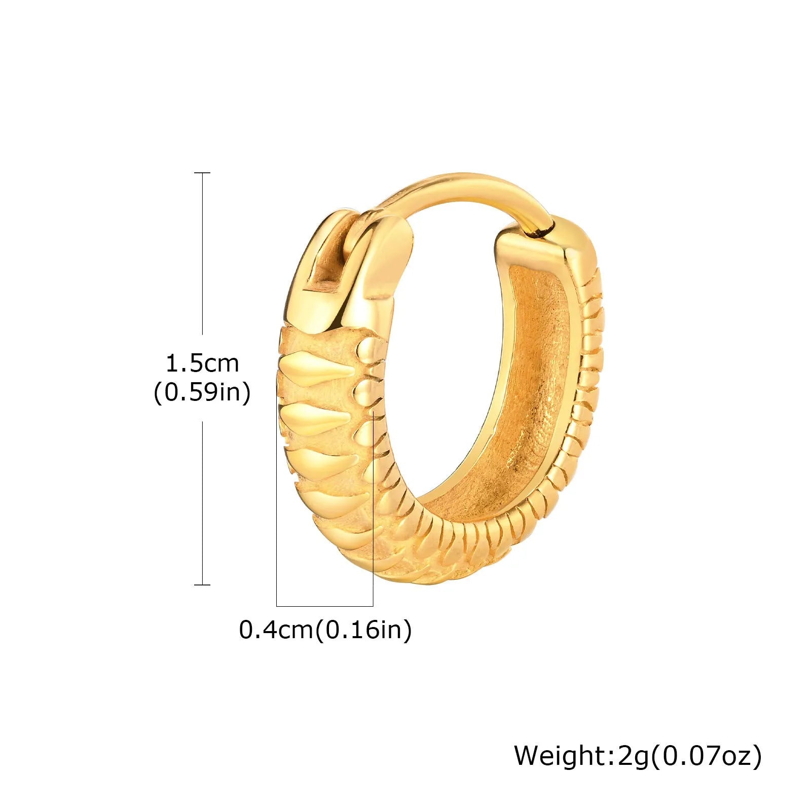 Stainless steel snake pattern hip hop ear rings in black and gold minimalist design