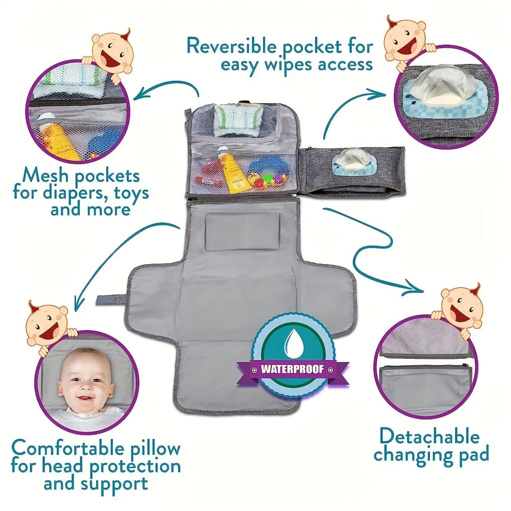 Portable waterproof baby change pilch in solid blue colour with Oxford fabric and PEVA lining