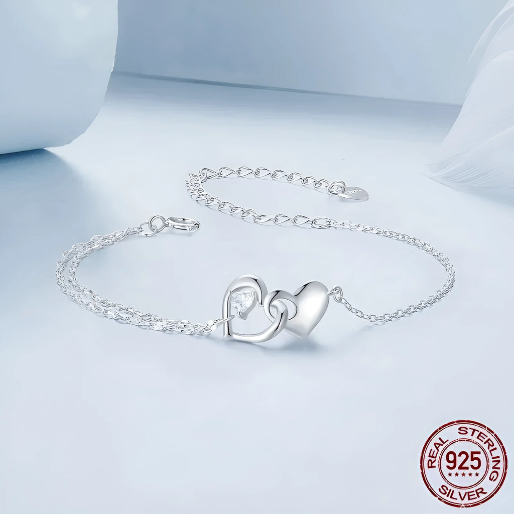 S925 sterling silver double heart bracelet for women in BSB178 colour on white background