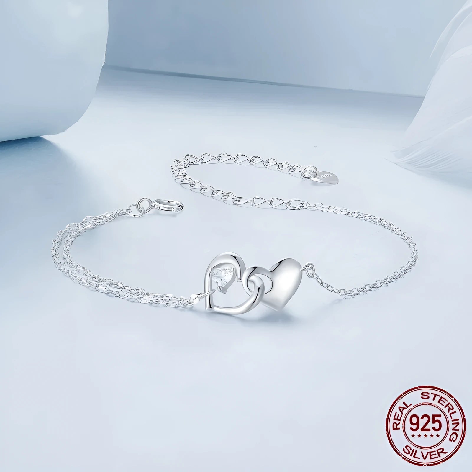 S925 sterling silver double heart bracelet for women in BSB178 colour on white background