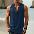 Men's casual sleeveless cotton and linen shirt in mint green colour