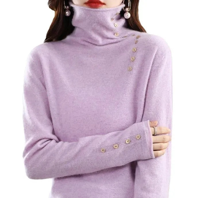 Women's slim fit knitted bottoming shirt in core-spun yarn showing light camel colour option