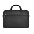 Black Oxford cloth laptop rucksack showing multi-pocket interior and separate computer compartment for 14 or 15.6 inch devices.