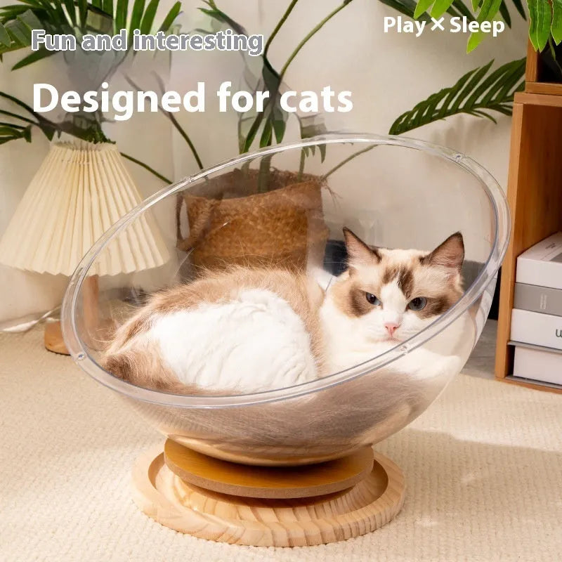 Transparent acrylic cat space capsule bed with bathtub design in multiple size options