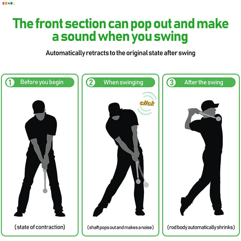 Telescopic golf swing trainer simulator with adjustable stainless steel shaft in choice of colours