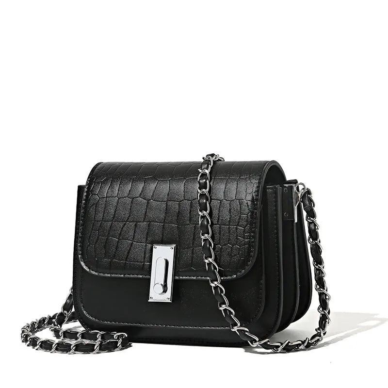 Women's soft PU leather chain shoulder bag with mobile phone pocket in horizontal square design