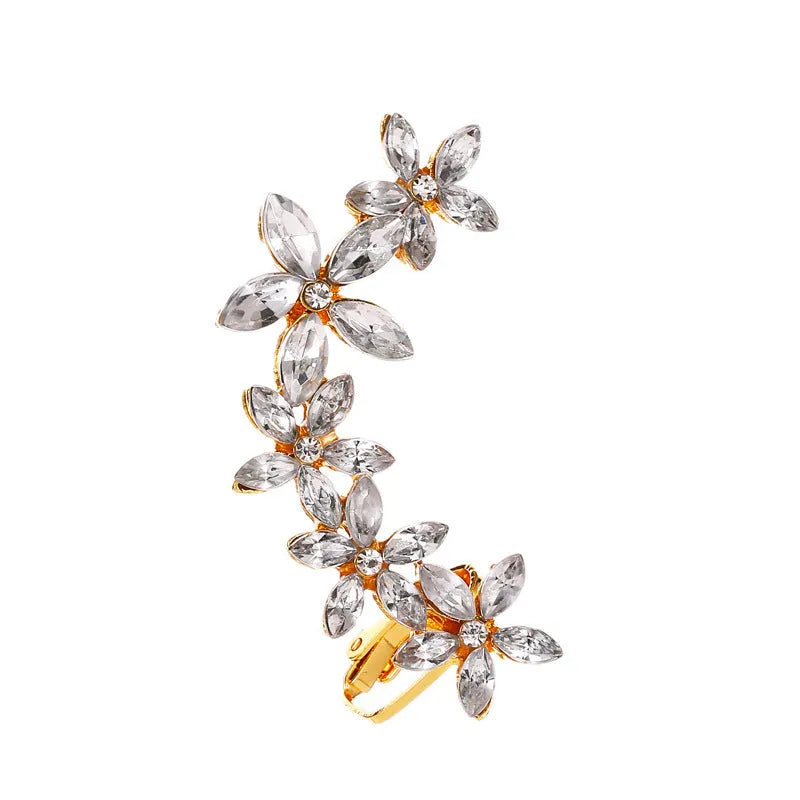 Gold Full Crystal Butterfly Flower ear clip with alloy and artificial gemstone inlay