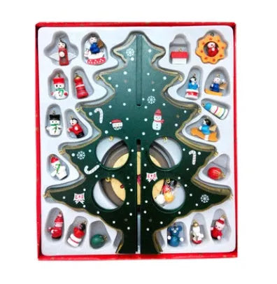 Hand-painted wooden desktop Christmas tree decoration in red or green colour options