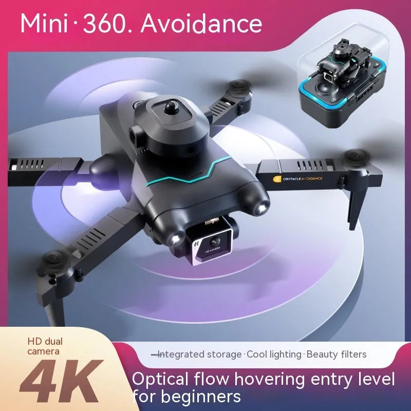 Black S96 obstacle avoidance drone with four-axis design and camera, measuring under 30cm for aerial photography