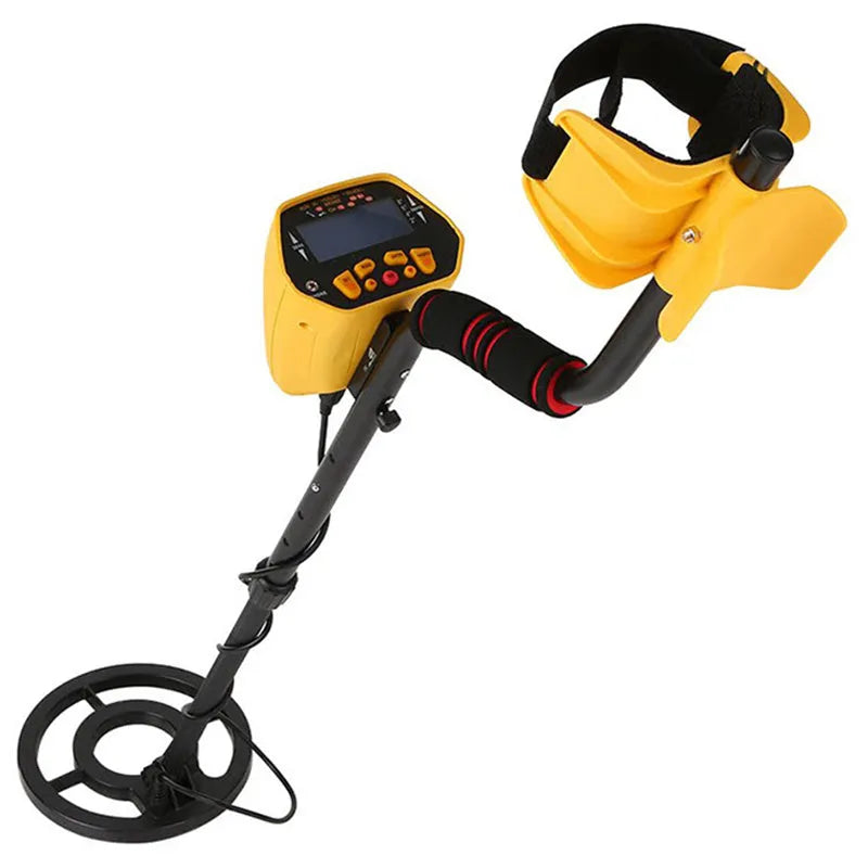 GC1028 black and yellow professional metal detector with LCD screen and waterproof search coil.